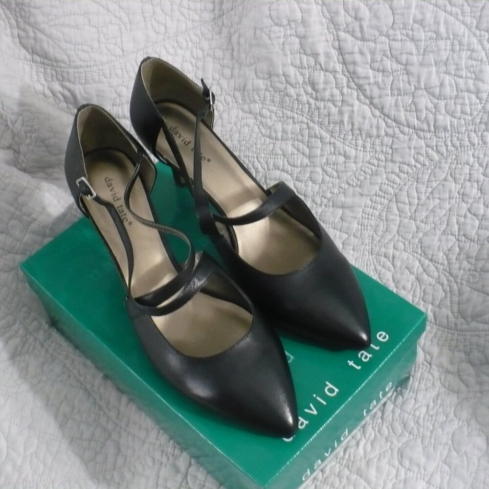 NEW IN BOX- David Tate Black Kid with 3" Heels with Straps - Size 13WW